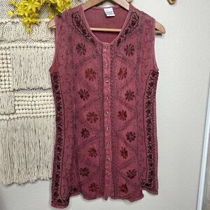 Tierra Madre Purple Embroidered Sleeveless Top